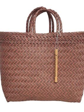 Recycled Plastic Woven Beach/Tote Bag: Maroon / Large